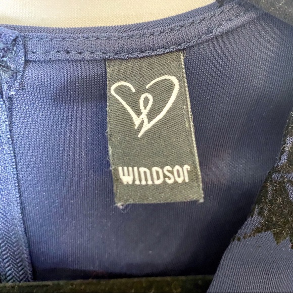 Blue & Black Velvet Flowers Deep V Neckline Dress - Picture 4 of 6